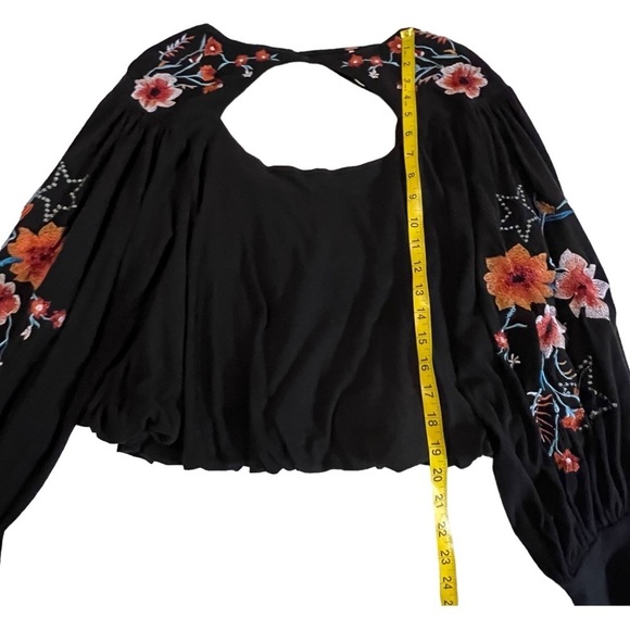 FREE PEOPLE Lita Embroidered Top Fairy Goth Cutout Balloon Sleeve Boho Black S - Picture 8 of 16